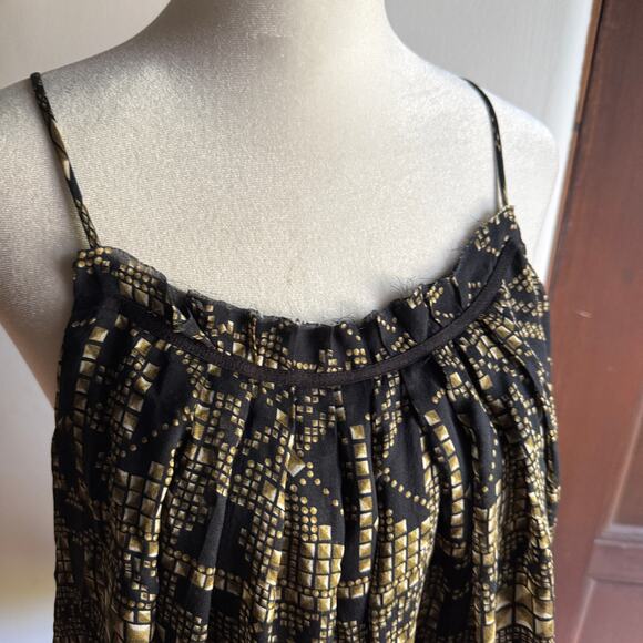 CALVIN RUCKER | Black and Gold Silk Double Layer Ruffle Neck Trapeze Tank Large - Picture 3 of 5